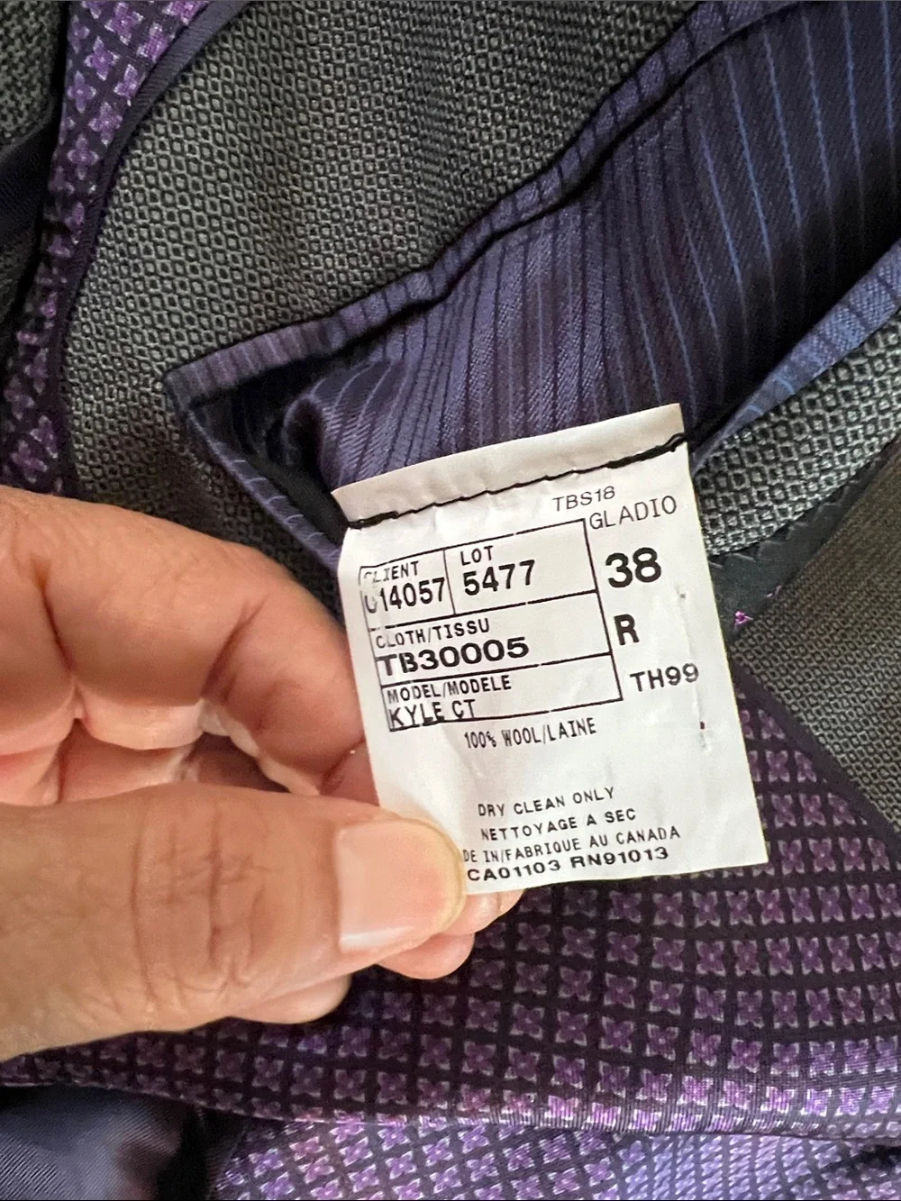 Ted Baker Gray Sport Coat with Purple Patterned Lining 100% wool size 38R